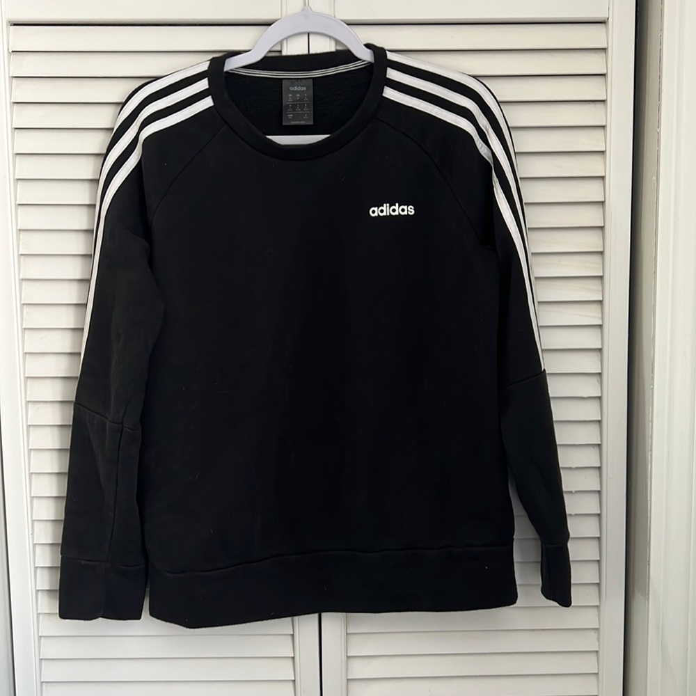 Adidas Ling Sleeve Black Crew Neck Striped Sweatshirt